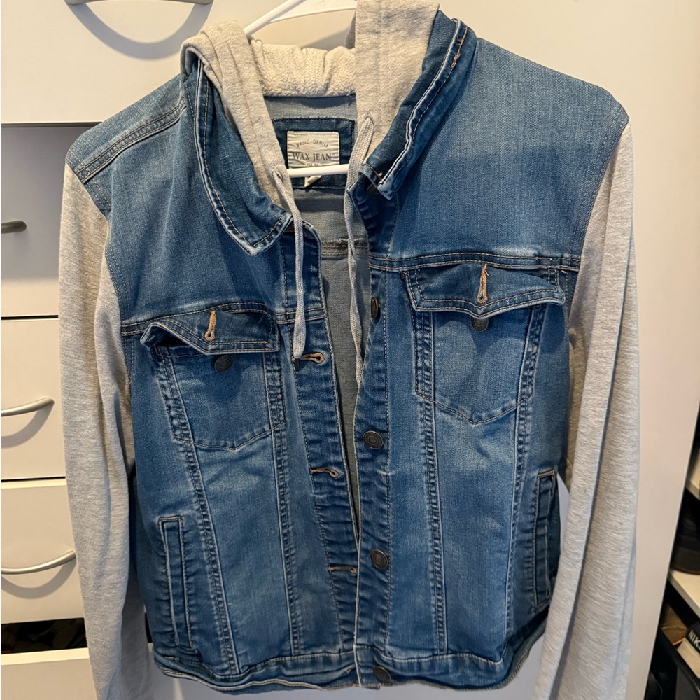 Wax Jean Denim Jacket with Gray Hood